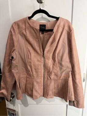 Women’s Blush Pink Zip-Front Peplum Jacket